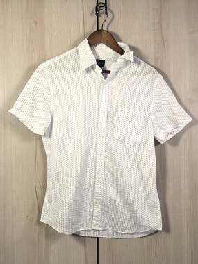 J.Crew White Textured Short‑Sleeve Button‑Down Shirt – Men’s Size M
